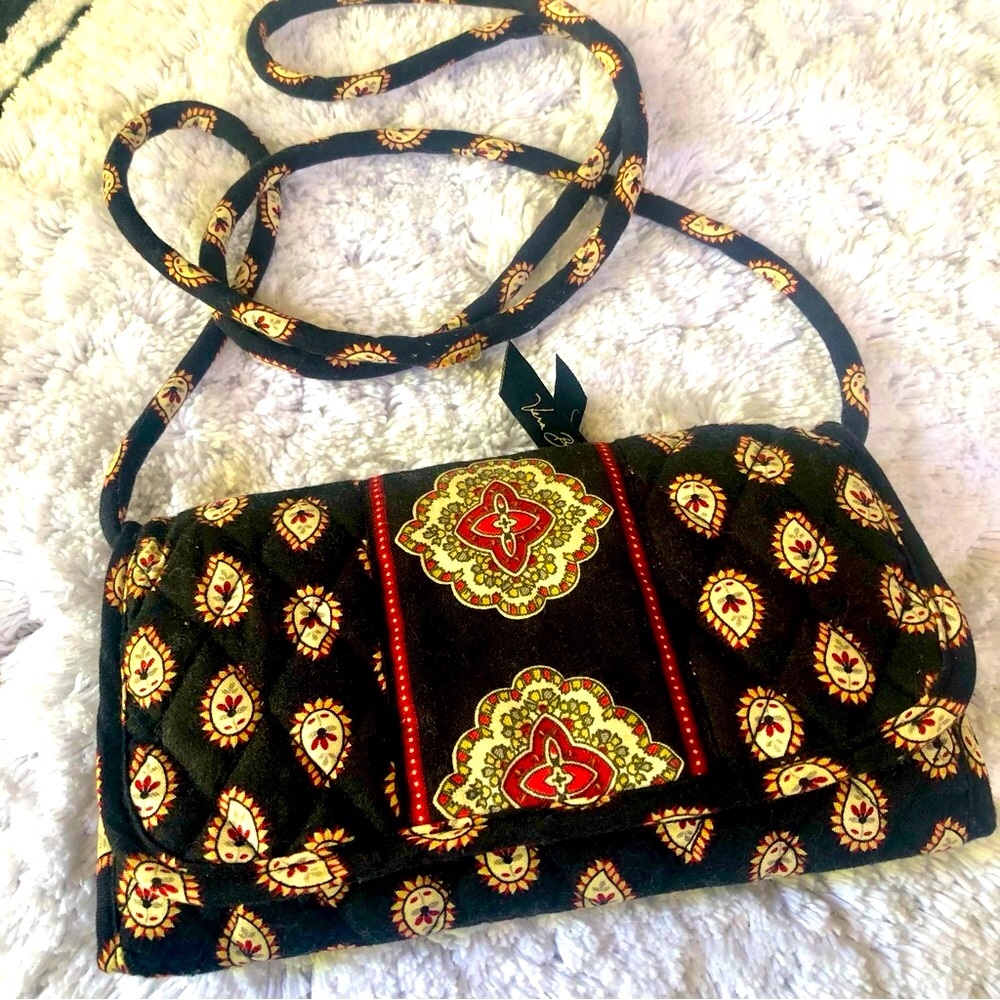 Vera Bradley wallet ~black paisley vintage pattern~ with crossbody strap